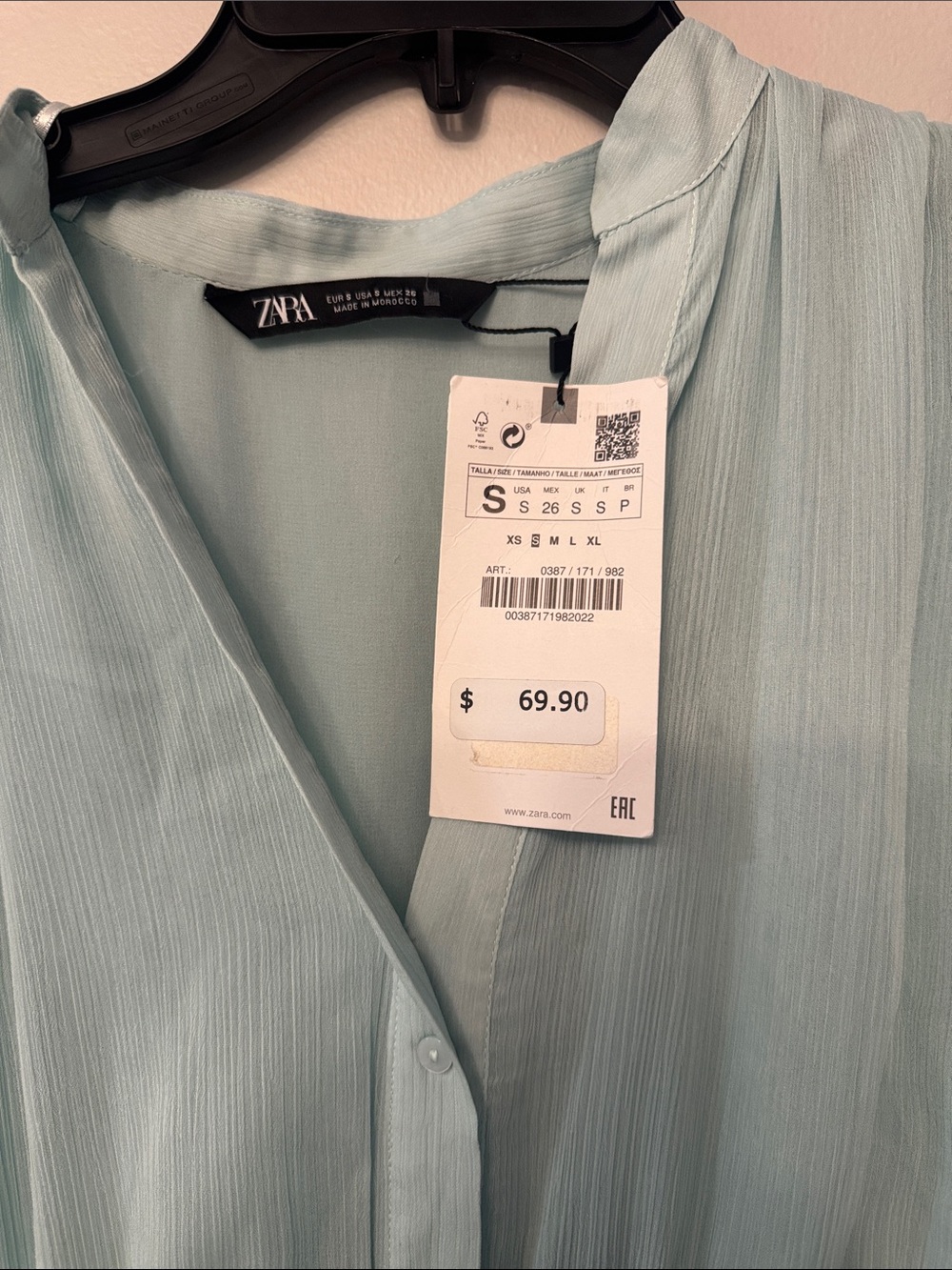 NWT Zara Elastic Detail V-neck midi button Dress Mint color - Picture 3 of 8